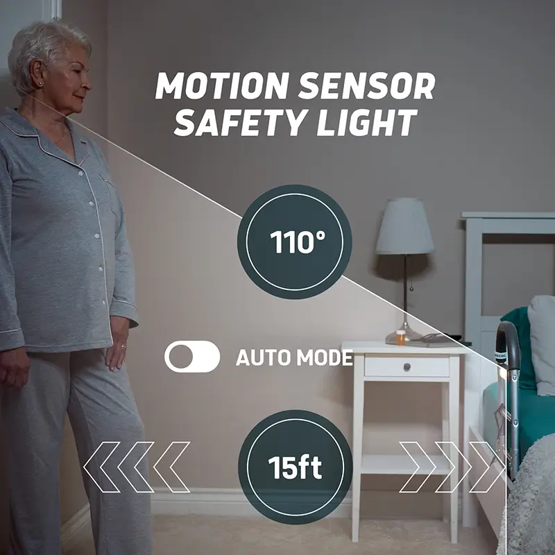 bed assist rail for seniors with motion sensor light