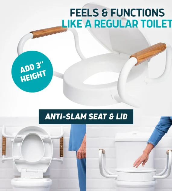 raised toilet seat with arms for round toilet ant slam