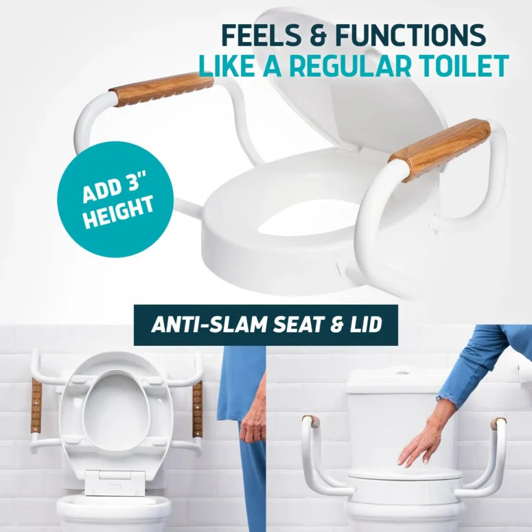raised toilet seat with arms for round toilet ant slam