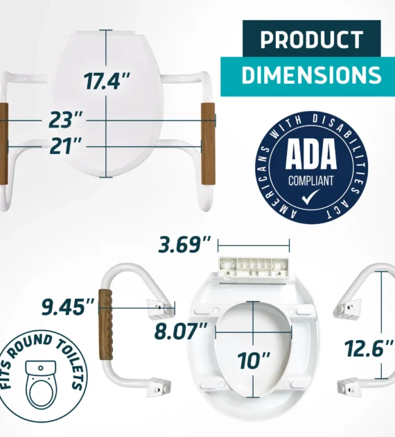 raised toilet seat with arms for round toilet dimensions