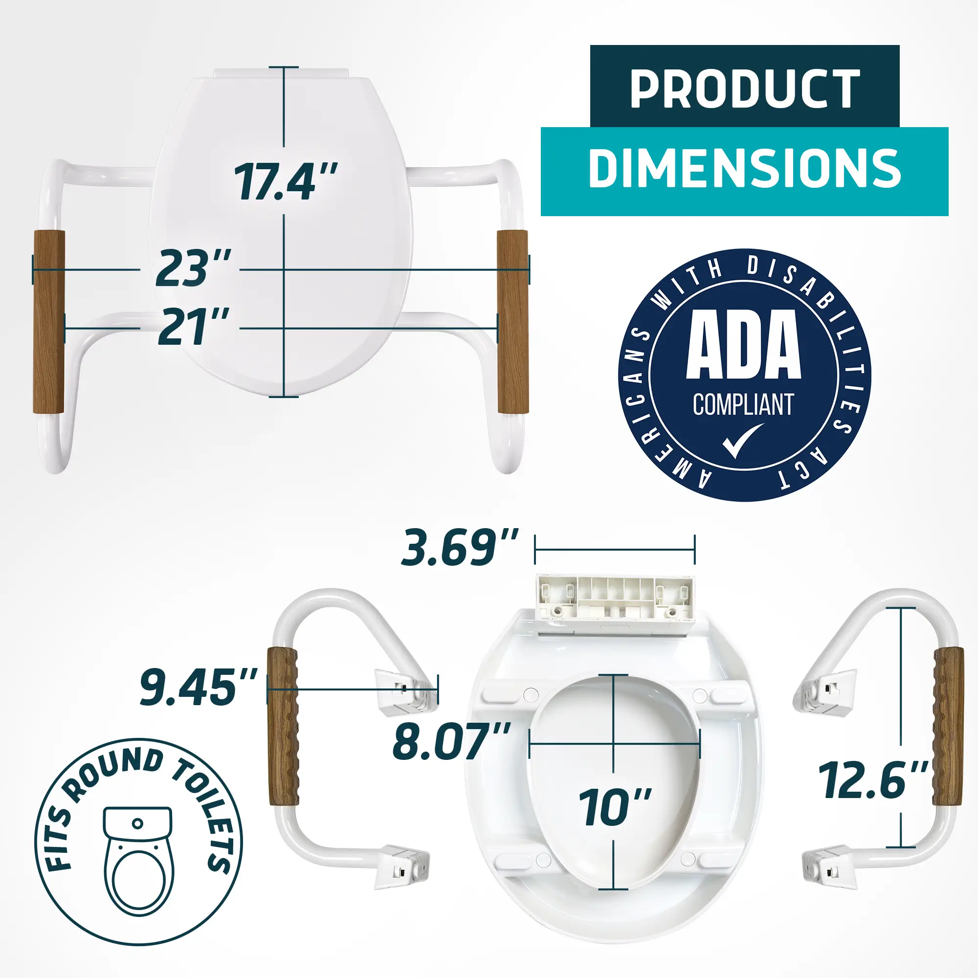 raised toilet seat with arms for round toilet dimensions