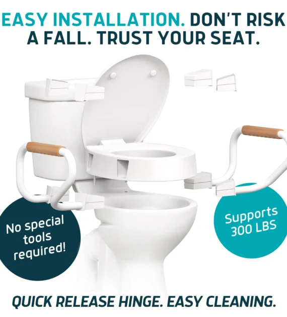 raised toilet seat with arms installation