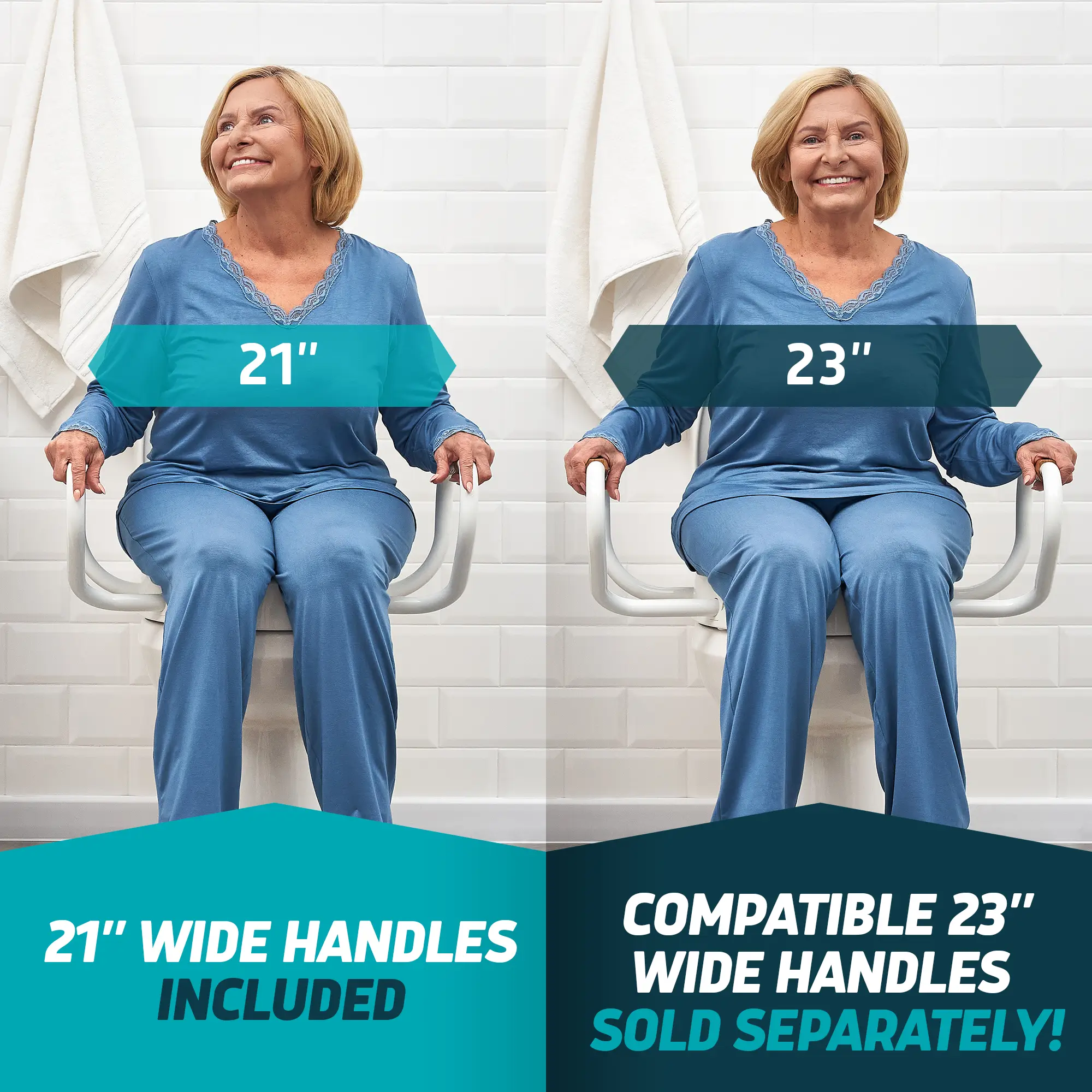 raised toilet seat with arms sitting space