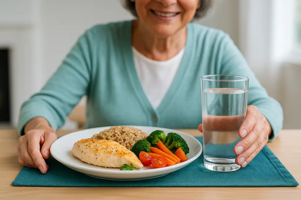 Balanced meal and water glass to support skin integrity and bedsore prevention