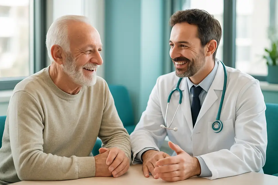 Senior man having a positive medical consultation about incontinence management