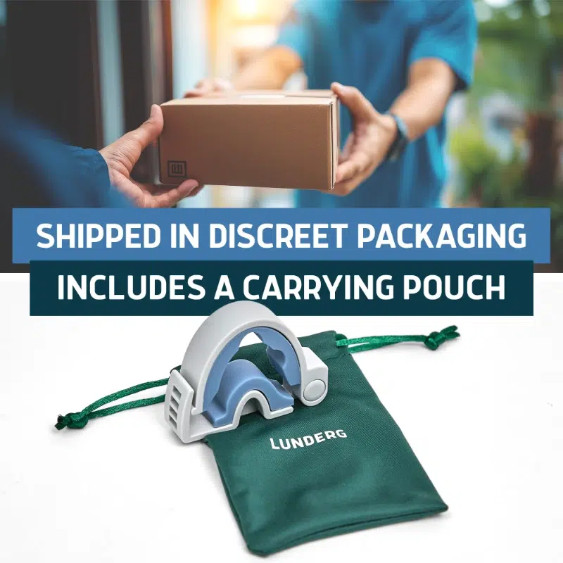 Lunderg Bell Clamp packaged discreetly and stored in a green carrying pouch for privacy and convenience